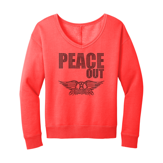Peace Out Bling Fleece V-Neck with Black Crystals