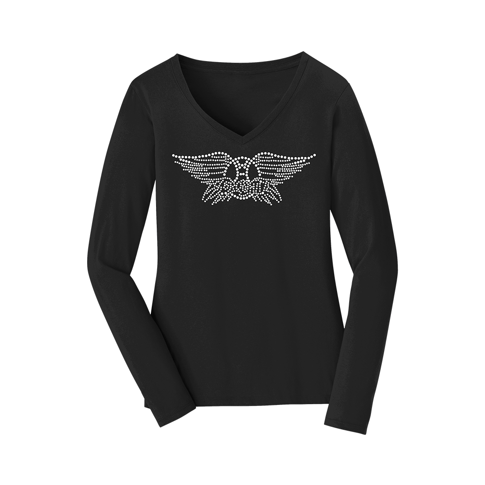 Wings Logo Long Sleeve V-Neck - Black