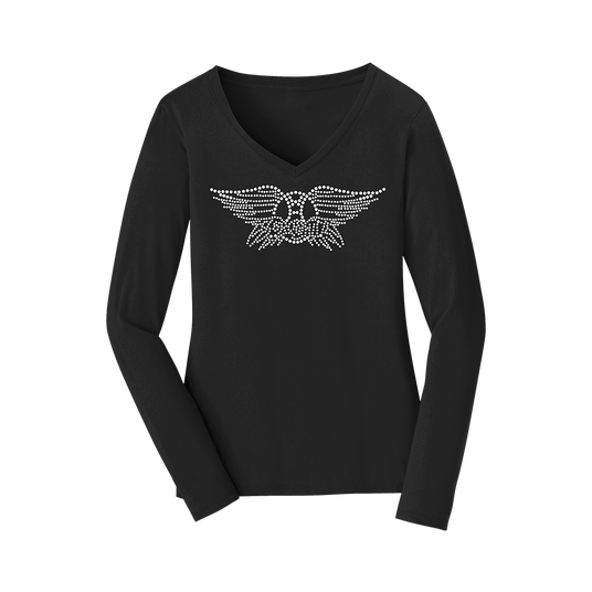 Wings Logo Long Sleeve V-Neck - Black