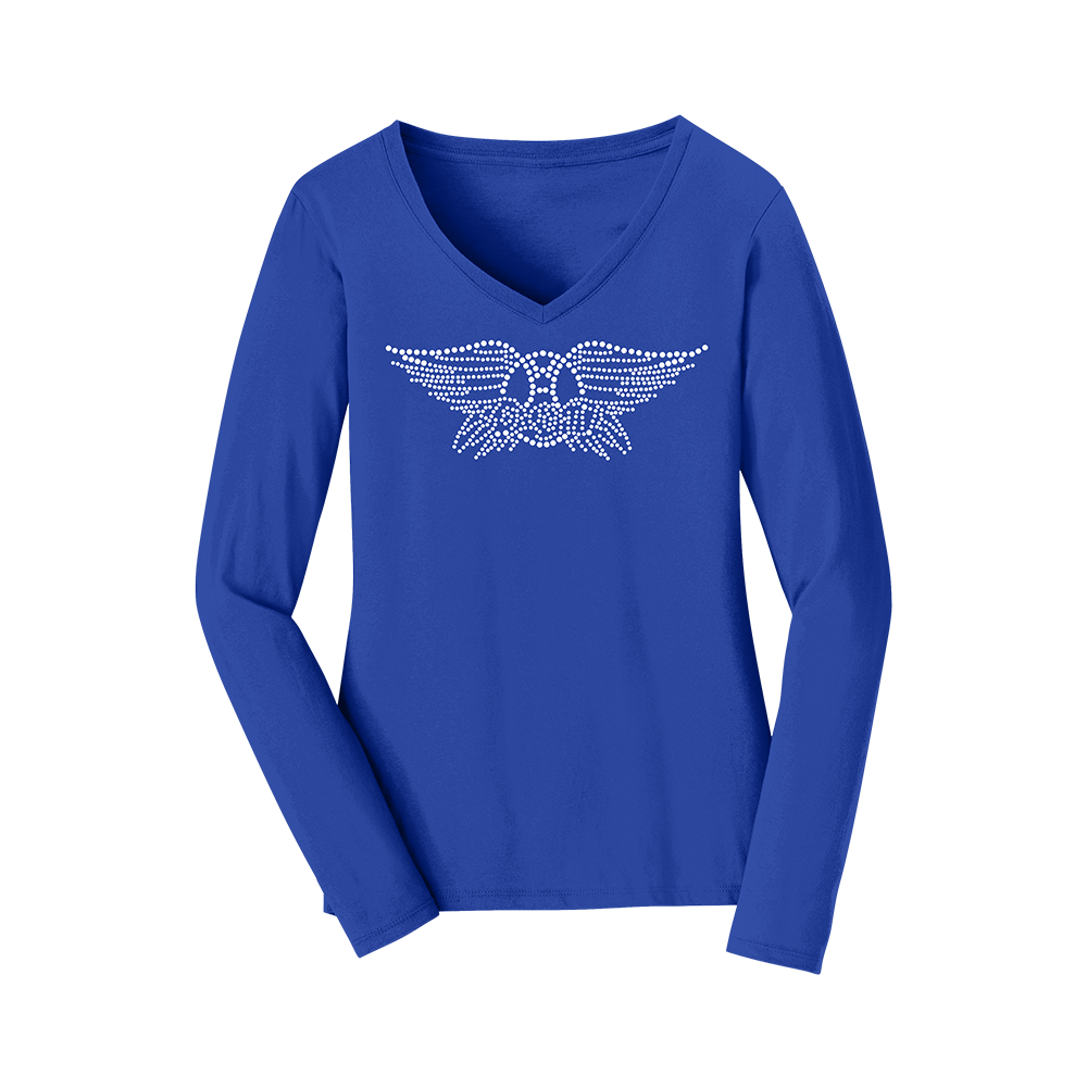 Wings Logo Long Sleeve V-Neck - Blue