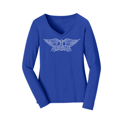 Wings Logo Long Sleeve V-Neck - Blue