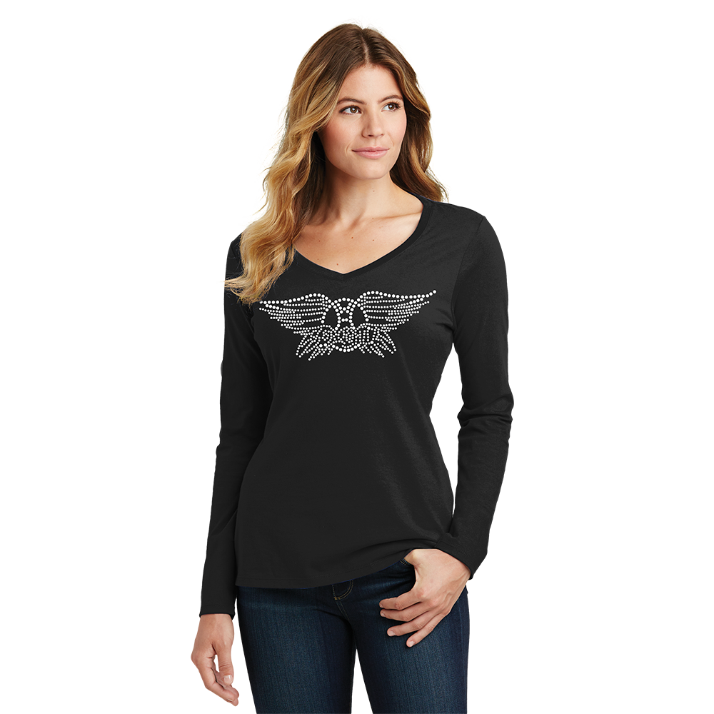 Wings Logo Long Sleeve V-Neck Model Black