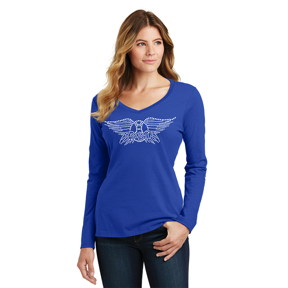 Wings Logo Long Sleeve V-Neck Model Blue