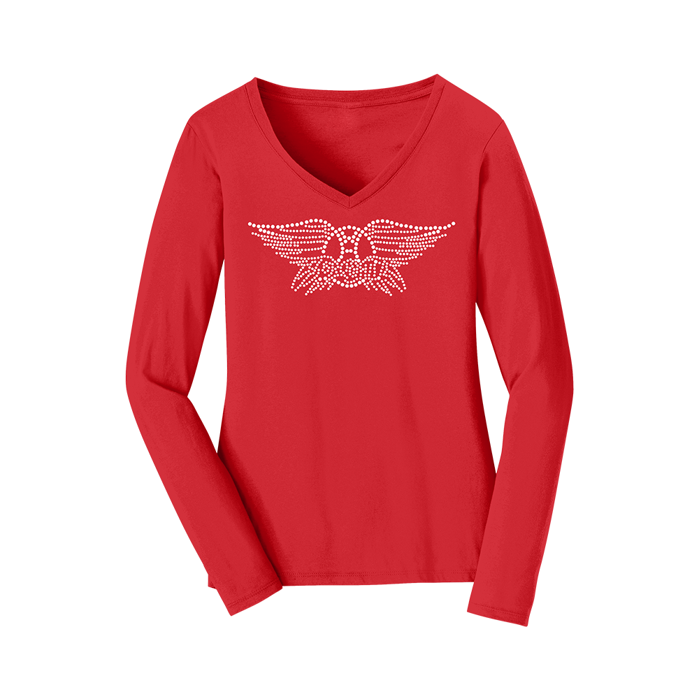 Wings Logo Long Sleeve V-Neck - Red