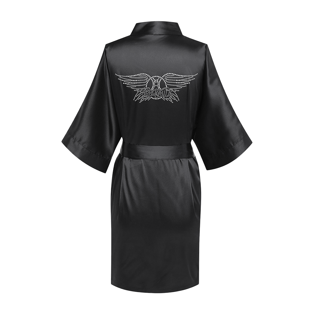 Wings Logo Satin Robe - Black