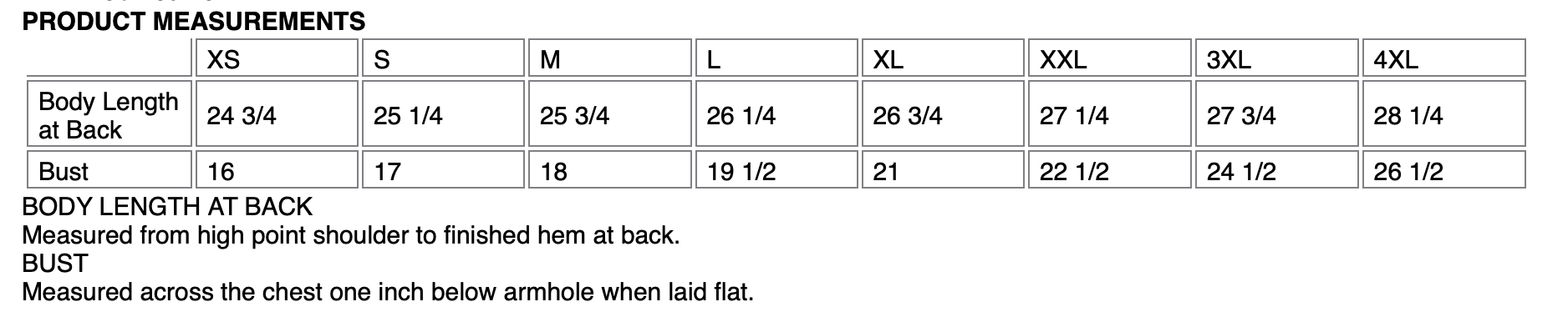 Bad Boys Rocker Tank Size Chart