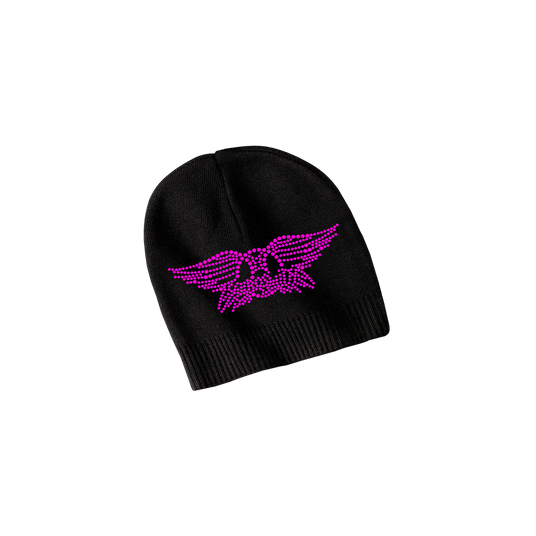 Black Bling Beanie with Deep Pink Crystals